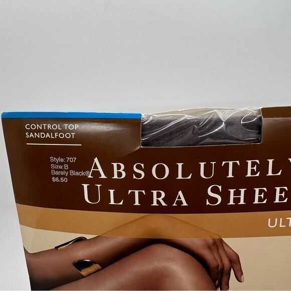 Hanes Absolutely Ultra Sheer Control Top Sheer Toe in Color Barely Black size b - Picture 2 of 2